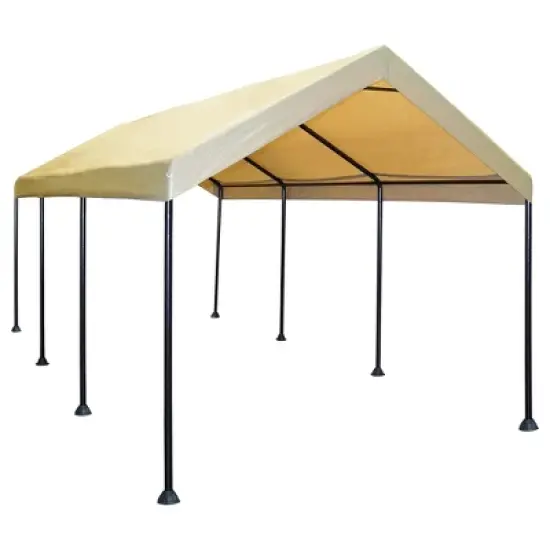 Caravan Canopy Mega Domain Carport with Waterproof Polyethylene Top, Durable Steel Frame, Compression Lock, and Easy Assembly, 10 by 20 Feet, Tan image {6}