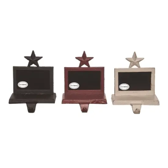 Transpac Set of 3 Cast Iron Chalkboard Stocking Holders Christmas Home Decorations image {1}