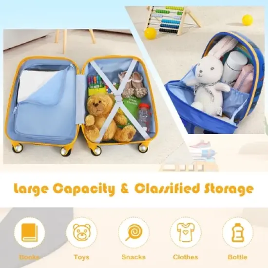 Costway 2PC Kids Carry On Luggage Set 12'' Backpack & 18'' Rolling Suitcase for Travel image {5}