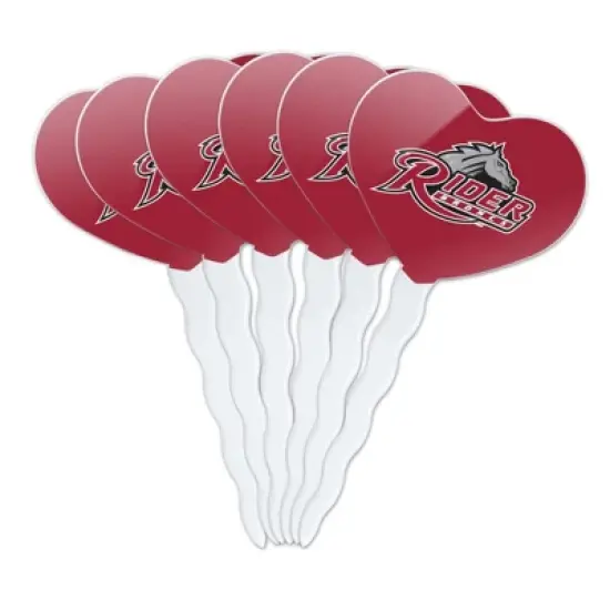 Rider University Primary Logo Heart Love Cupcake Picks Toppers Decoration Set of 6 image {7}