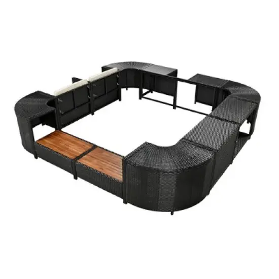 Outdoor Patio Rattan Spa Surround Frame Sofa Set with Storage Spaces and Wooden Bench image {13}