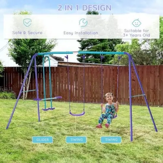 Luupatchy Metal Swing Set With Glider image {4}