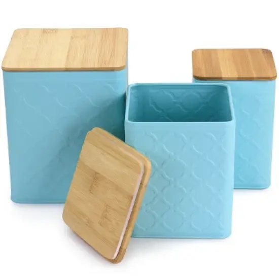 MegaChef 3 Piece Square Iron Canister Set in Turquoise image {5}