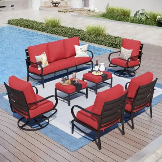 Captiva Designs 7pc Metal Patio Furniture Conversation Set with Swivel Chairs for Garden Porch Backyard image {9}