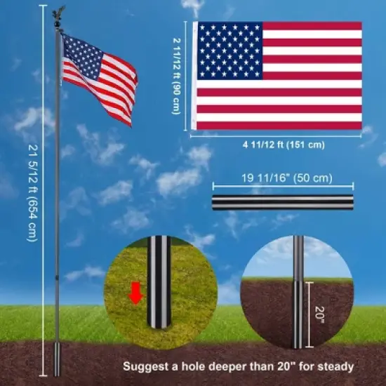 Yescom 20 Ft Aluminum Sectional Flag Pole Kit Eagle Topper Black image {7}