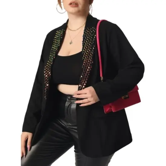 Agnes Orinda Women's Plus Size Shiny Sequin Button Lapel Party Casual Blazers image {1}