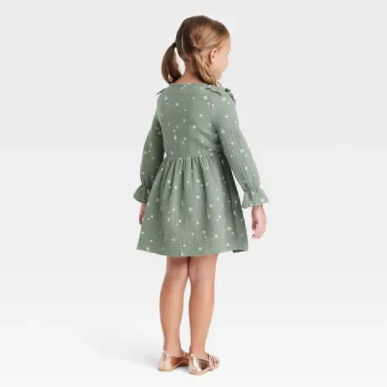 Grayson Collective Toddler Girls' Snowflake Gauze Ruffle Long Sleeve Dress - Green image {1}