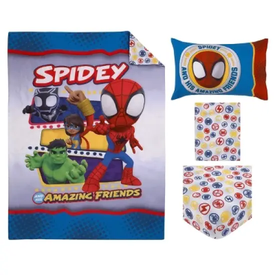 Marvel Spidey and His Amazing Friends Blue, Red, Yellow, and Green, Team Up 4 Piece Toddler Bed Set image {7}
