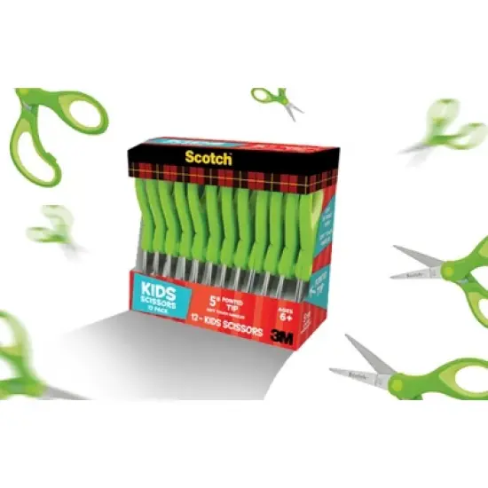 Scotch Soft Touch Pointed Kids Scissors, 5 Inches, Stainless Steel Blade, Pack of 12 image {1}