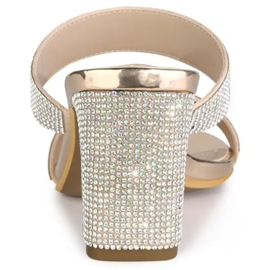 Allegra K Women's Rhinestone Chunky Slide Heel image {3}