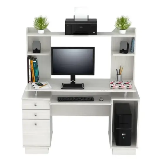 Computer Work Center with Hutch Washed Oak - Inval image {3}