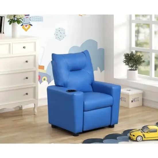 Yinvani Blue PVC Child Recliner Chair with Cup Holder image {2}