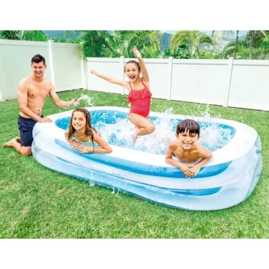 Intex Inflatable 8.5' x 5.75' Swim Center Family Pool for 2-3 Kids, Blue & White image {3}