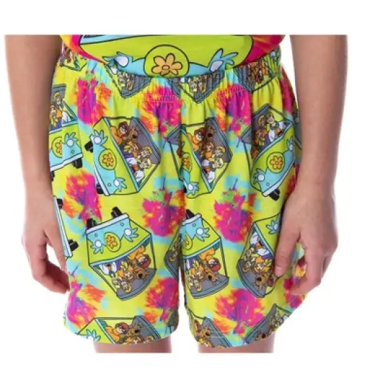 Scooby Doo Girls' Tie Dye Mystery Machine Shirt and Shorts Pajama Set Lime Green Tie Dye image {2}
