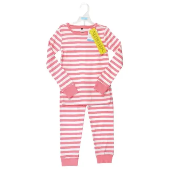Hudson Baby Infant Girl Cotton Pajama Set, Coral Stripe image {1}