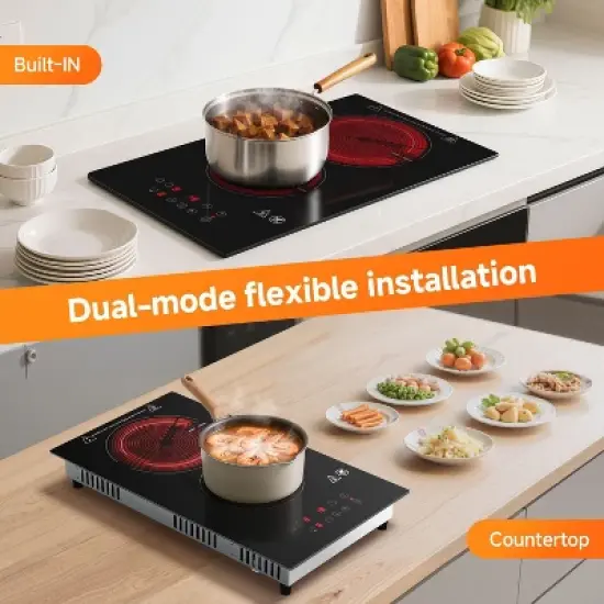 Induction Cooktop with 2 burner 800-1800W, 9 power Dual Hob with Child Lock, Timer, Pause Function, Residual Heat Indicator, Sensor Touch Control image {1}