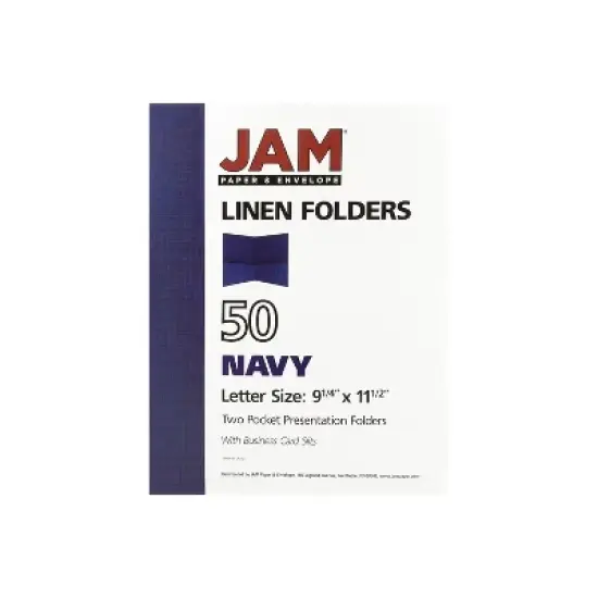 JAM Paper Two-Pocket Textured Linen Business Folders Navy Blue Bulk 25/Pack 386LNAA image {8}