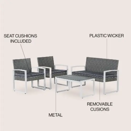 Elina 4-Piece Modern Coastal Faux Wicker Conversation Outdoor Patio Set - JONATHAN Y image {3}