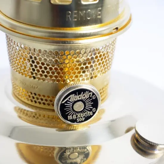 Aladdin Oil Fuel Lamp, Indoor Emergency Lighting for Shelf, Table or Hanging, Chrome or Brass Finish image {2}