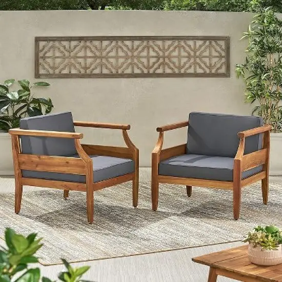FIONECA Outdoor 4-Seater Chat Set with Cushions, Acacia Wood Loveseat, Coffee Table & 2 Club Chairs, Patio Conversation Set image {3}