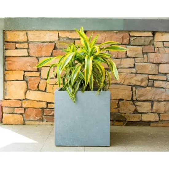 Rosemead Home & Garden, Inc. 10" Wide Kante Lightweight Modern Square Concrete/Fiberglass Indoor Outdoor Planter Box Slate Gray image {6}