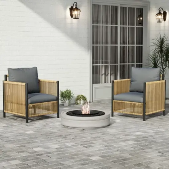 Maliang&nbsp;New Comming Outdoor Brown PE Wicker Sofa Set-2 Pieces Single Sofa with Gray Cushion image {8}