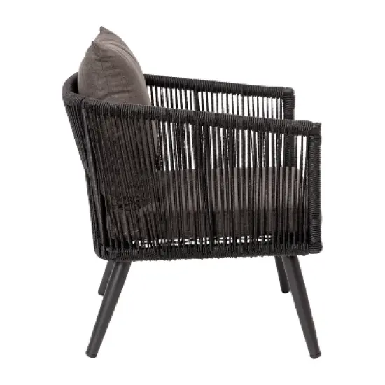 Emma and Oliver Black & Gray Woven All-Weather Four-Piece Conversation Set with Cushions & Metal Coffee Table for Porch, Backyard and Patio image {2}