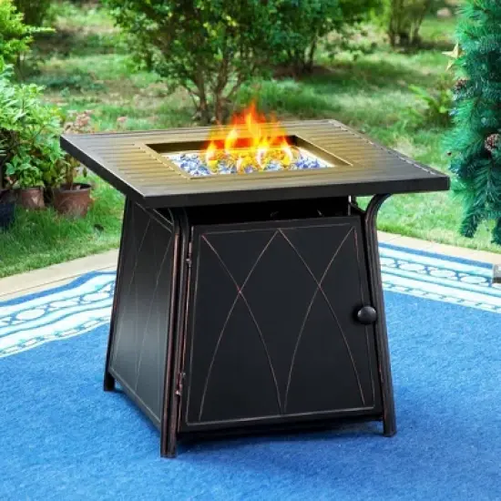 Captiva Designs Metal Gas Square Outdoor Fire Pit Table With Lid Black: 28-Inch, 50000 BTU, Patio Heater image {7}