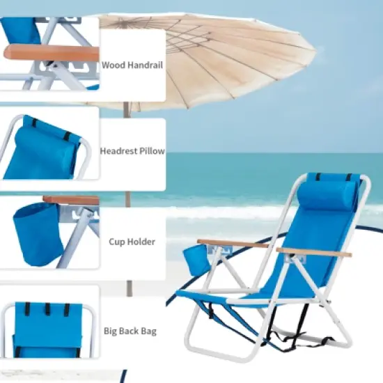 KTMBDW Folding Beach Chair Set of 2, Adjustable Headrest w/4 Flexible Tilt Angle, Cup Holder Portable, for Sand Camping Lawn Concert,Travel Festival image {3}