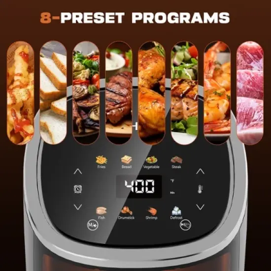 WHALL Air Fryer, 4QT Touchscreen Air Fryers with View Window, Air Fry, Bake, Broil, Dehydrate, Roast, Reheat, 12 Presets, Less Oil image {3}