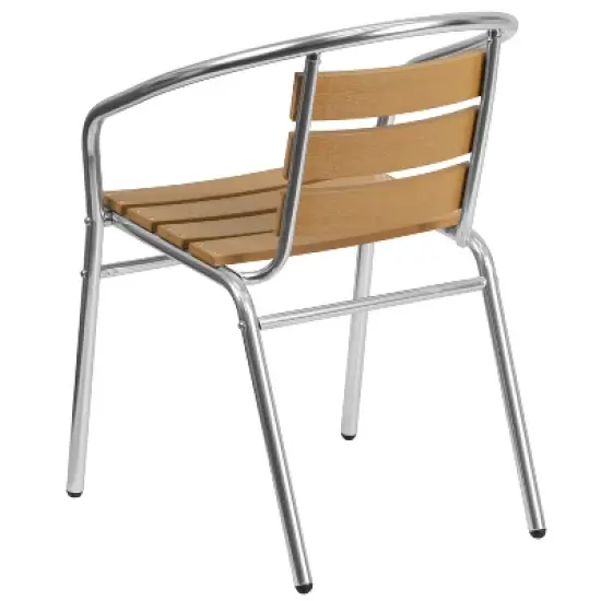 Emma and Oliver Aluminum Indoor-Outdoor Stack Chair w/ Triple Slat Faux Teak Back image {6}