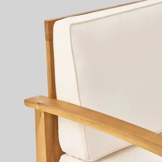 Illona 7pc Acacia Wood V-Shaped Sofa & Square Fire Table Set Teak/Crme/Light Gray- Christopher Knight Home image {2}