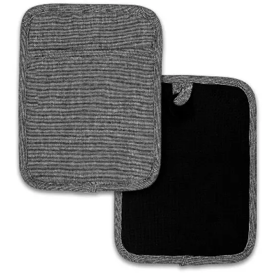 Home Mart Goods Black Heat Resistant Thick Soft Quilted Lining Kitchen Oven Pot Holders With Neoprene and Cotton Non-slip - 2 Pack image {4}