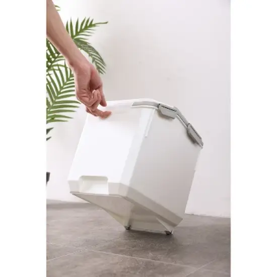 HomeStock 20 LB Rice Storage Container with Measuring Cup, BPA free, For Rice / Grain / Pet Food / Flour, 1 count, White & Gray image {5}