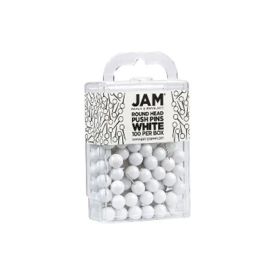 JAM PAPER Round Head Push Pins White 100/Pack (346RTWH) image {1}