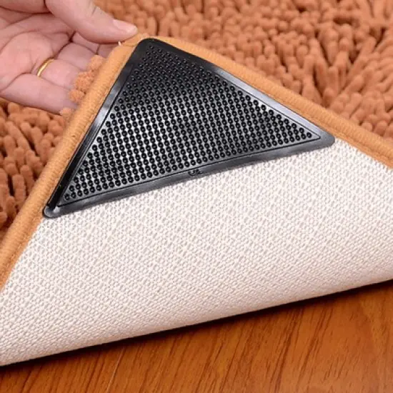 PiccoCasa Home Reusable Non Slip Underlay Silicone Rug Grip 6" x 4.3" x 0.12" Black 4 Pcs image {2}