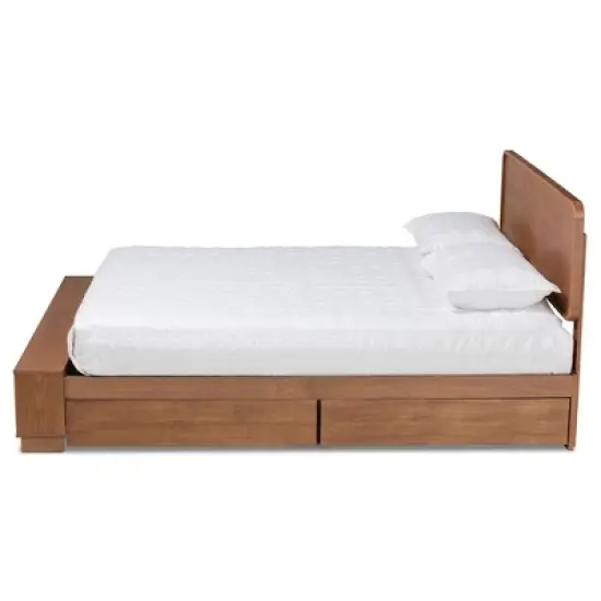 4 Drawer Vita Modern Transitional Wood Platform Storage Bed Walnut/Brown - Baxton Studio image {2}