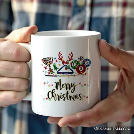 Billiards Buffalo Plaid Christmas Mug, Pool Balls Snooker Gift (Non-Custom Only)| OrnamentallyYou image {2}