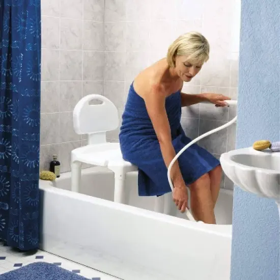 Carex Universal Bath Seat with Back - Height-Adjustable Plastic Shower/Bath Bench - White image {5}