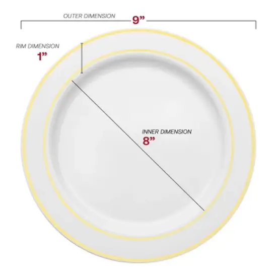 Smarty Had A Party 9" White w/ Gold Edge Rim Plastic Buffet Plates - 60 pcs image {2}