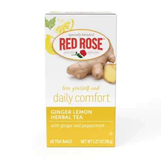 Red Rose Blossoms Ginger Lemon Herbal Tea Caffeine Free with 18 Individually Wrapped Tea Bags Per Box (Pack of 6) image {1}
