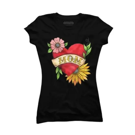 Junior's Design By Humans Watercolor Flower Mom Tattoo By latheandquill T-Shirt image {7}