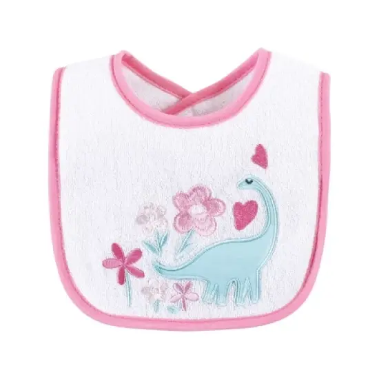Hudson Baby Infant Girl Cotton Terry Drooler Bibs with Fiber Filling, Girl Dino, One Size image {4}