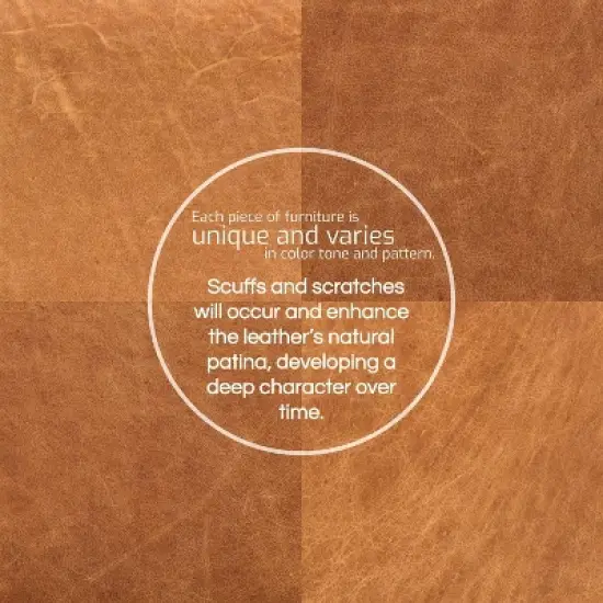 Poly & Bark Gio Italian Leather Ottoman Cognac Tan: Upholstered Padded Seat, Wood Frame, Oval Shape, 17" Height image {9}