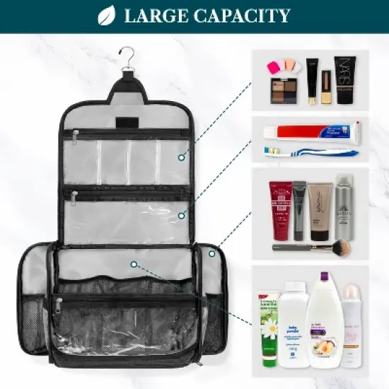 PAVILIA Large Hanging Toiletry Bag, Travel Women Men Cosmetic Organizer, Water Resistant Makeup Accessories Essentials Kit image {4}