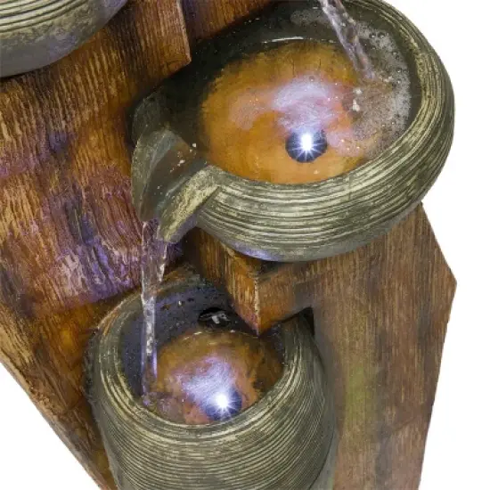 40" Cascading Mossy Jars Stone Resin Fountain with LED Lights Gray - Alpine Corporation image {4}