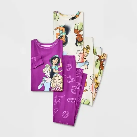 Girls' Disney Princess Snug Fit 4pc Pajama Set - Purple image {3}
