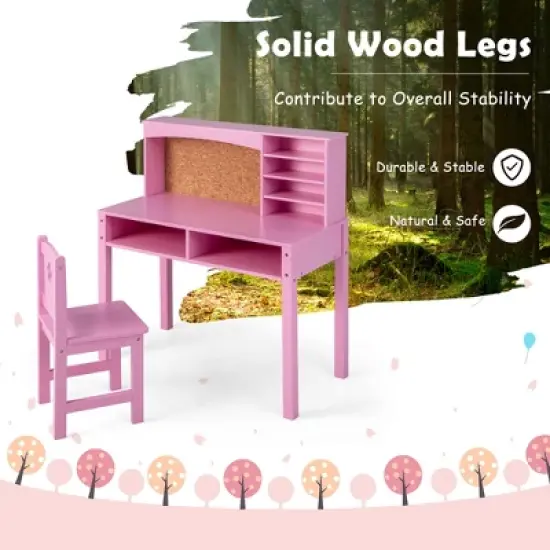 Costway Kids Desk and Chair Set Study Writing Workstation with Hutch & Bulletin Board image {6}