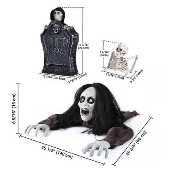 Yescom 15" Animated Halloween Tombstone & Half Skeleton with 6" Zombie Groundbreaker Black image {8}