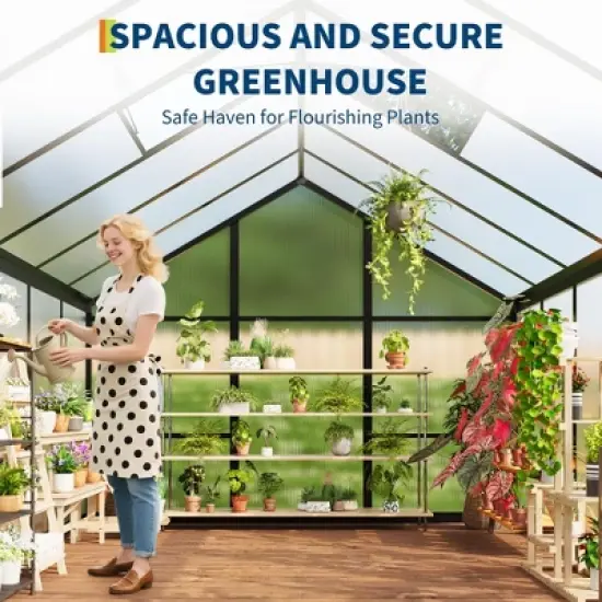 6x10FT Walk in Polycarbonate Greenhouses with Enhanced Aluminum Frame and Roof Vent for Outdoors and Seasons Garden Planting image {3}